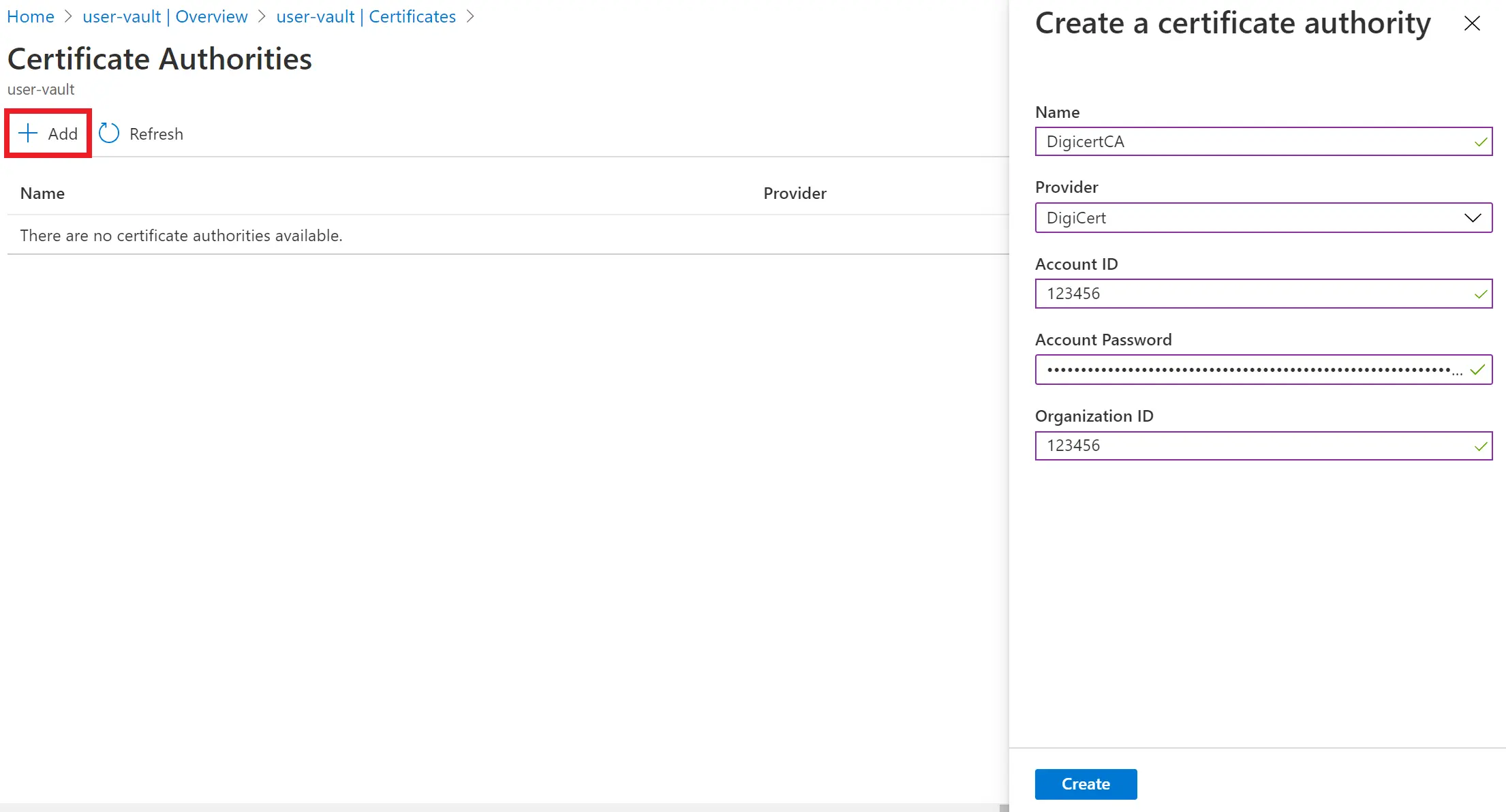 Connecting Azure Key Vault with CA DigiCert