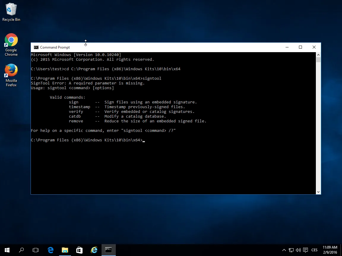 Demonstration of signing with signtool.exe