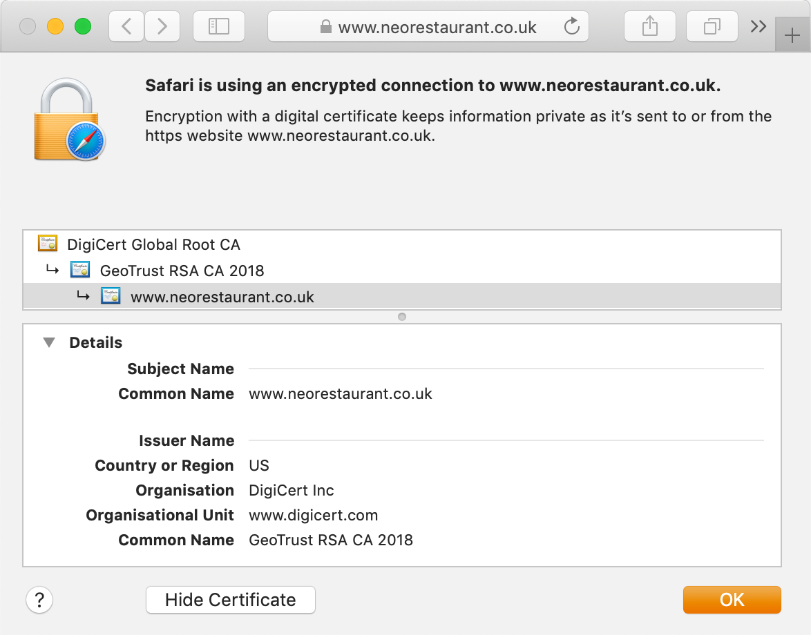 Look of the GeoTrust Standard DV certificate in your browser's address bar