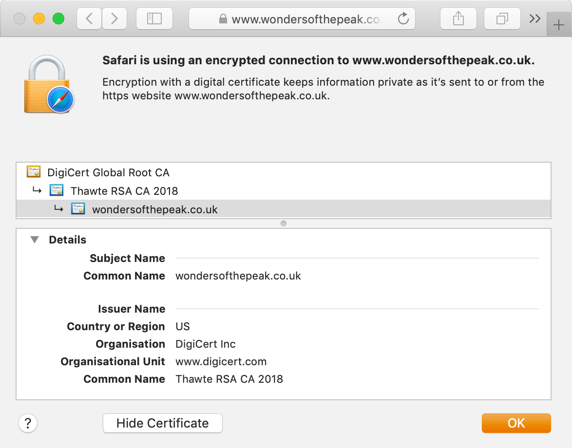 Look of the Thawte SSL123 certificate in your browser's address bar