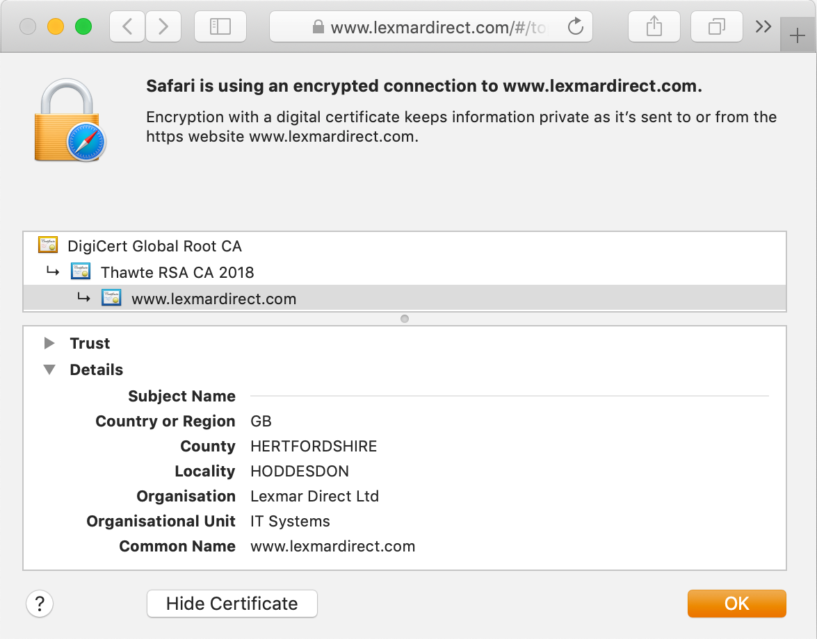 Thawte Web Server in the browser