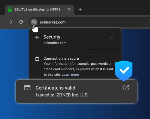 Displaying the EV certificate in the browser Displaying the EV certificate in the browser