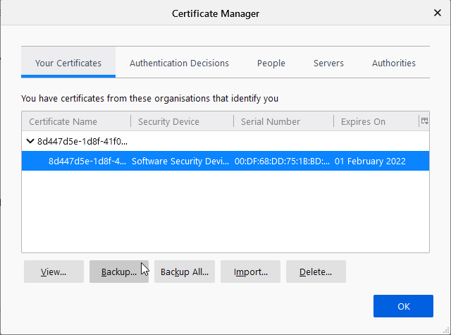 Certficate manager in Firefox/Thunderbird