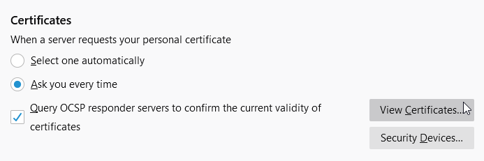Certificate import in Firefox
