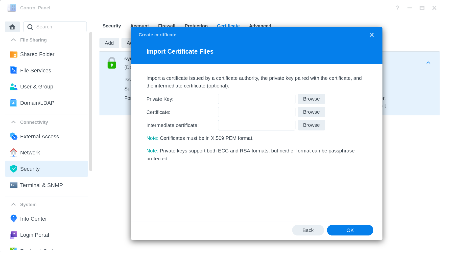 Synology - Option to import a certificate