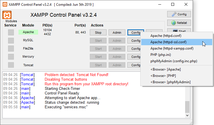 Opening the configuration of ssl vhost