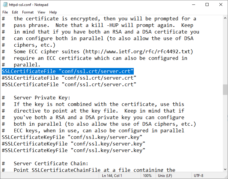 Editing a directive specifying the location of the certificate