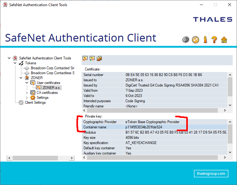 Container name and Cryptographic provider detection